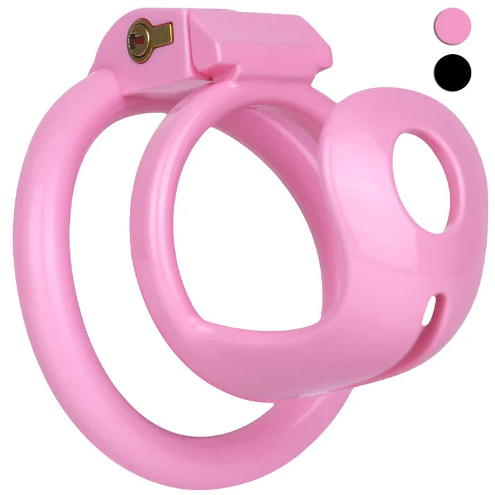 Pink semi-open ABS chastity cage with base ring