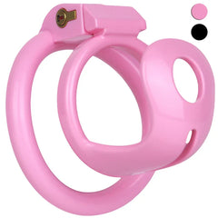 Pink semi-open ABS chastity cage with base ring