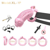 Pink XL-1 oversized ventilated resin chastity cage with strap