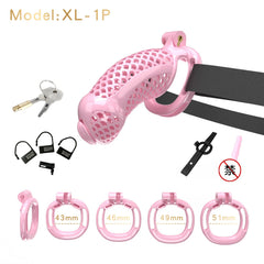 Pink XL-1 oversized ventilated resin chastity cage with strap