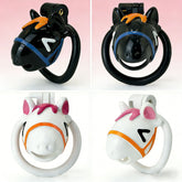black and white pony head chastity cages