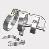 Open view of articulated punk mechanical spiked steel chastity cage