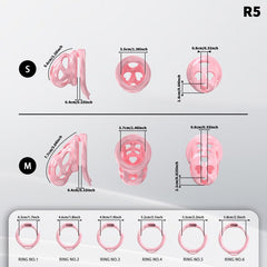 R5 heart-shaped silicone chastity cage S and M dimension chart