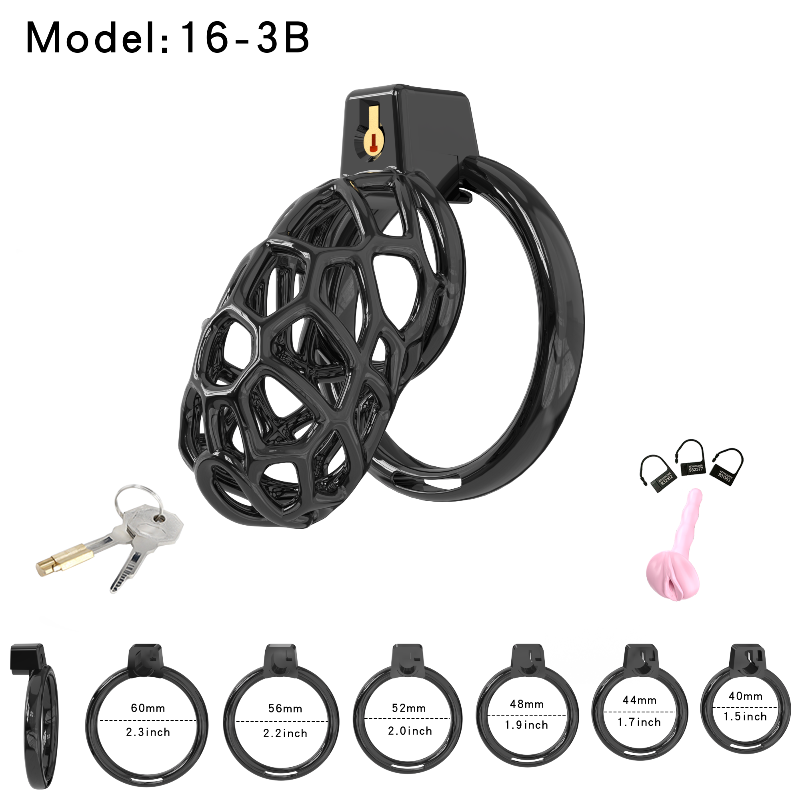 Black 16-3B random-mesh resin cage with rings and keys