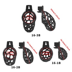 Three black random-mesh cage lengths with diameter measurements