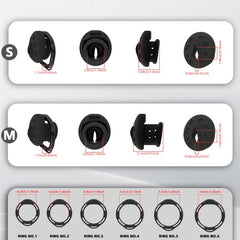 Recessed silicone chastity cage S and M dimensions with six ring sizes