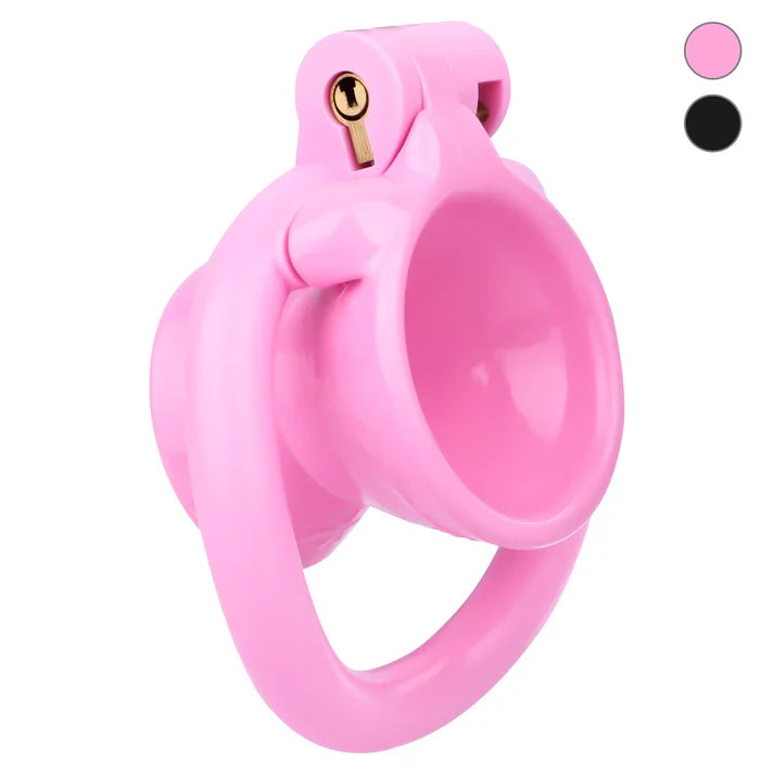 pink 3D-printed resin hourglass chastity cage