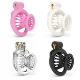 3D-printed resin inverted chastity cage in pink, white, clear and black