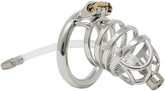 S202 XL loop-front stainless steel urethral chastity cage with circular base ring
