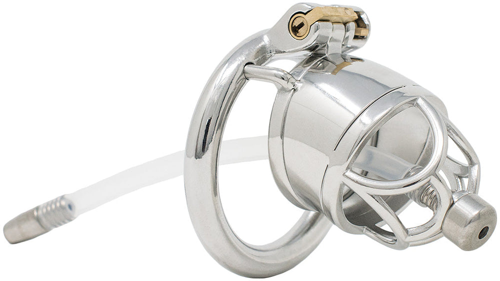 S204 open-tip stainless steel urethral chastity cage standard with circular ring