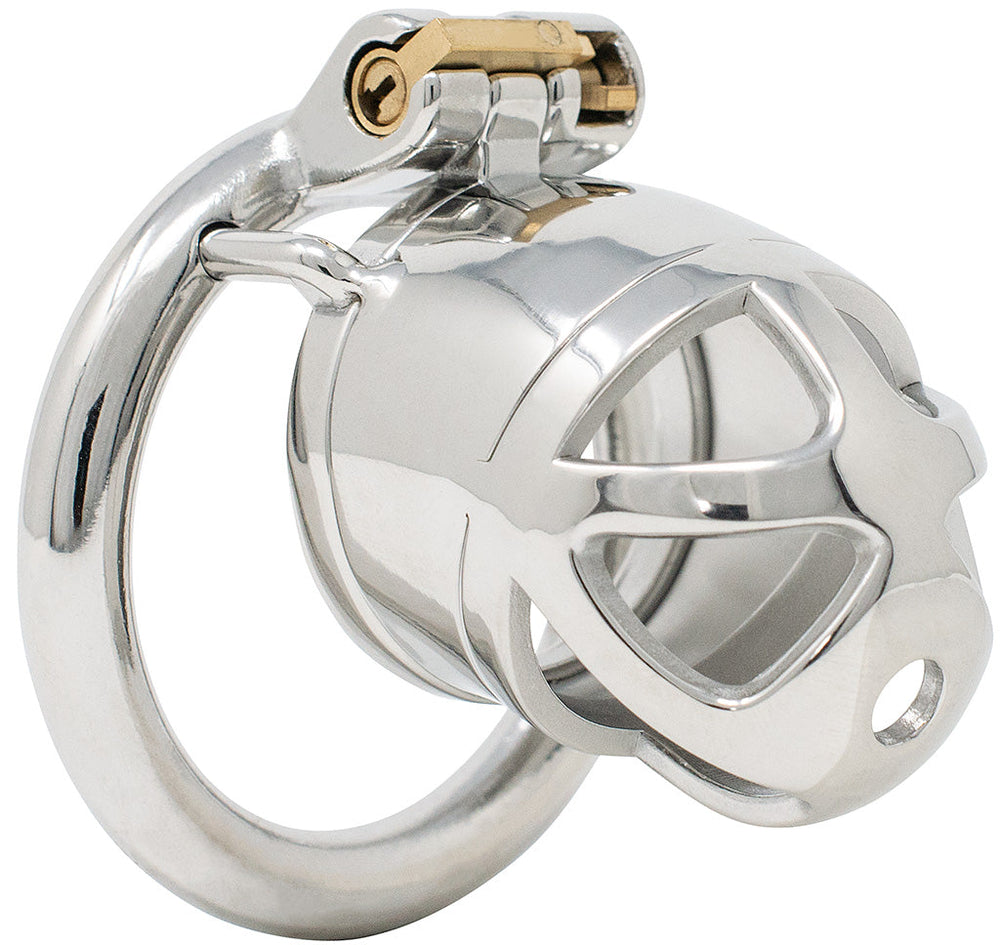 S211 side-vent stainless steel chastity cage standard with circular ring