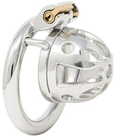S213 open stainless steel chastity cage small with circular ring