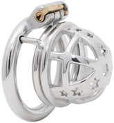 S221 small star-front stainless steel chastity cage with circular base ring