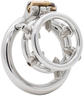 S231 open-end stainless steel chastity cage with six adjustable screws and circular back ring