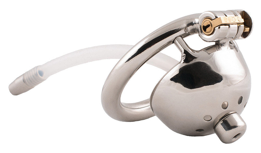 S93 ultra-short stainless steel urethral chastity cage with base ring and tube