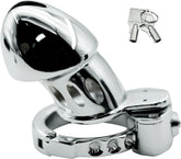 Sculpted adjustable metal chastity cage ZC-053 angled view