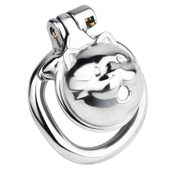 Silver lucky cat stainless steel mini chastity cage