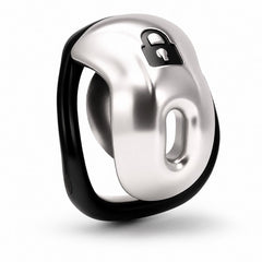 Silver protective shield chastity cage front view