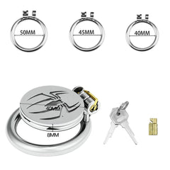Spider-emblem flat chastity cage with 40mm 45mm and 50mm ring options