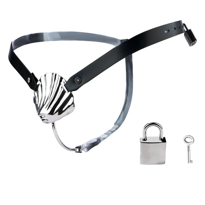 Stainless steel shell chastity belt with padlock and keys