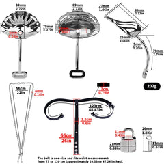 Steel shell chastity belt and hardware dimension chart