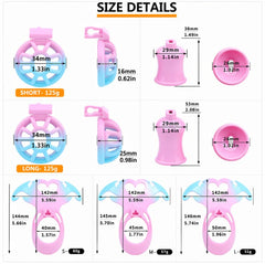 Succubus Heart short and long cage dimension chart with ring sizes