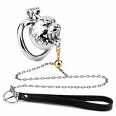 tiger stainless steel chastity cage with bell and black leash