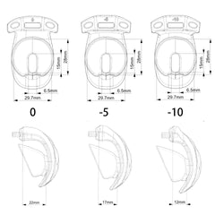 Vulva flat cage dimensions for 0, -5 and -10 profiles