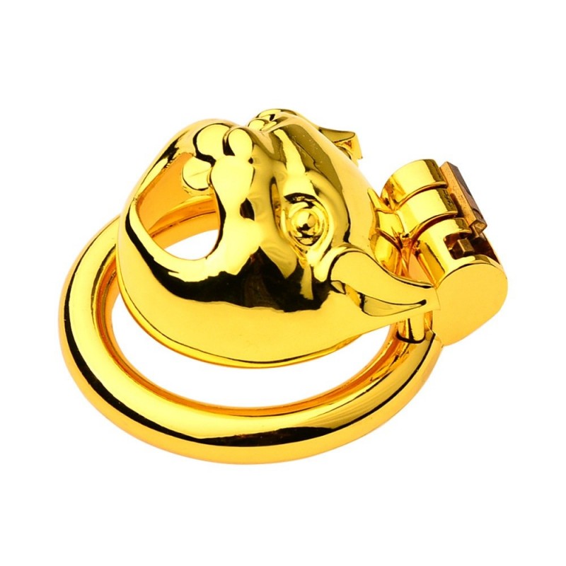 Golden Stainless Steel Flat Chastity Cage for Men – Secure & Durable Lock Device