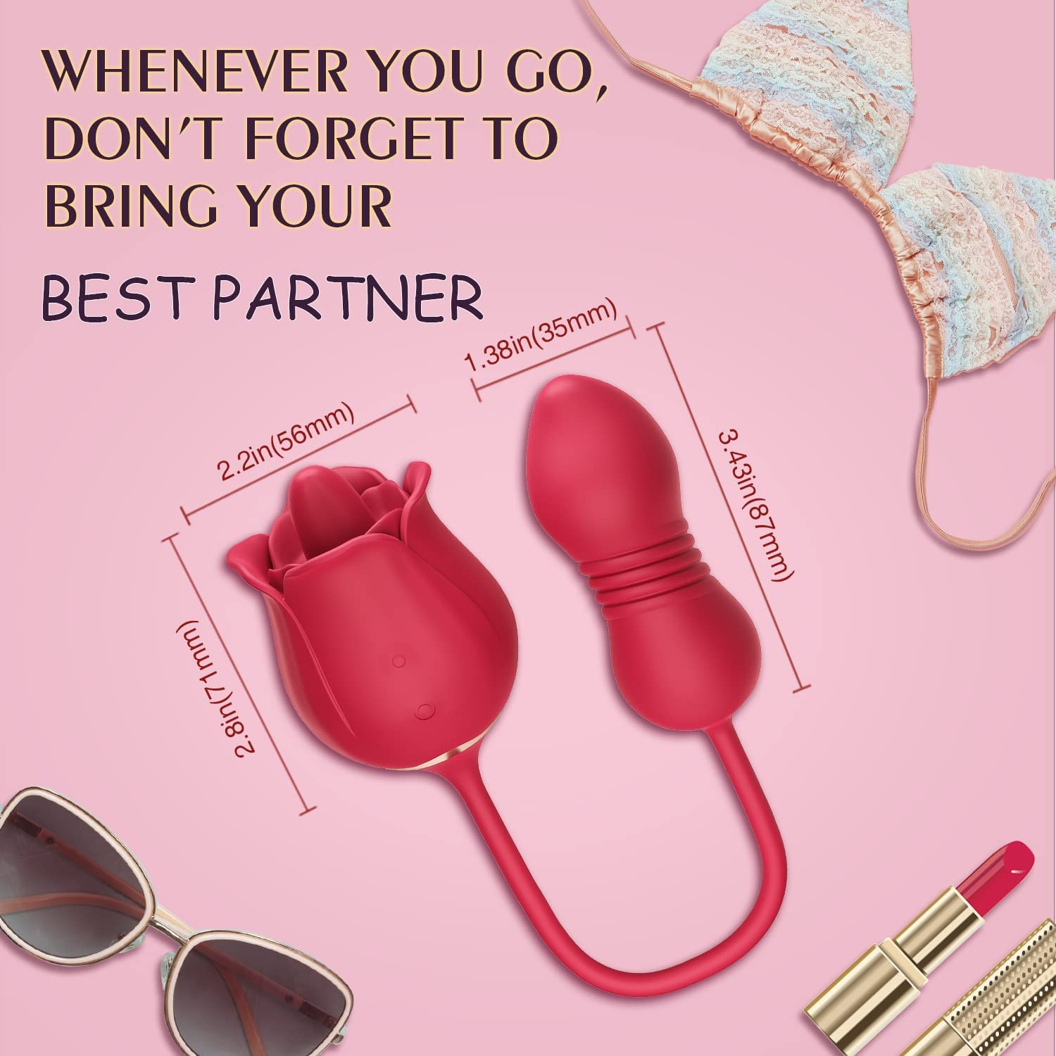Thrusting Rose Licking Vibrator Red