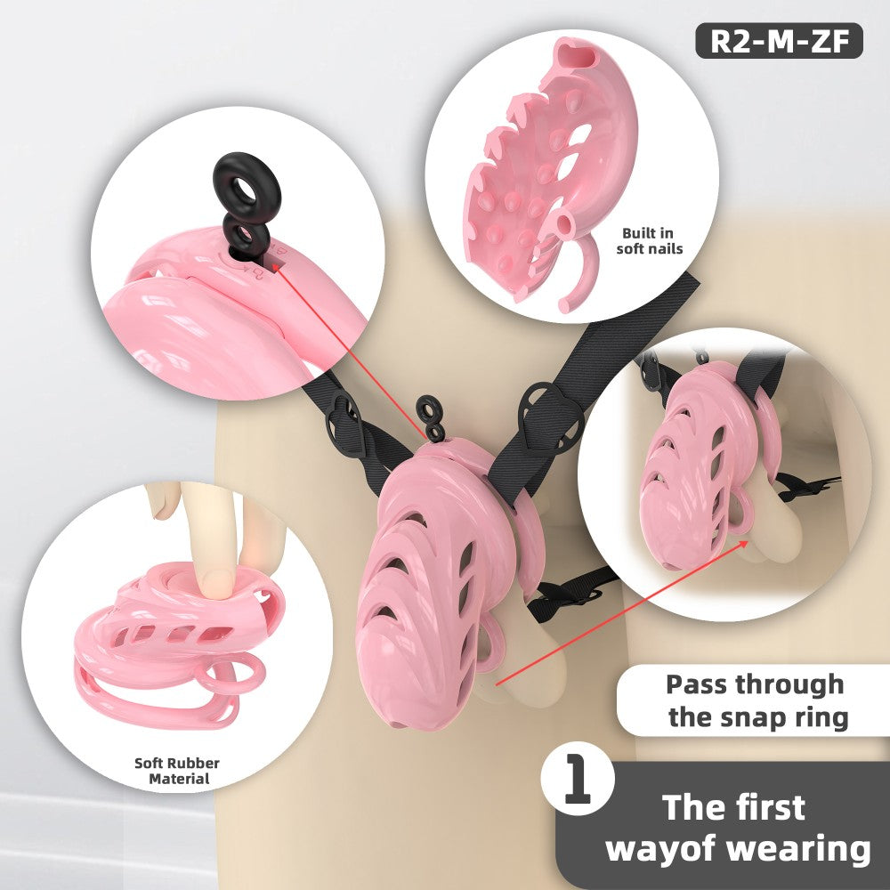 Waterproof Soft-Node ABS Chastity Cage, S/M, 6 Rings & Optional Belt