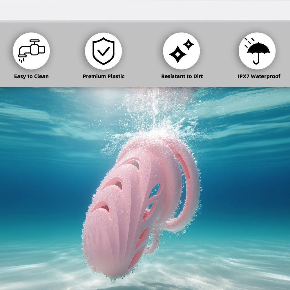 Waterproof Soft-Node ABS Chastity Cage, S/M, 6 Rings & Optional Belt