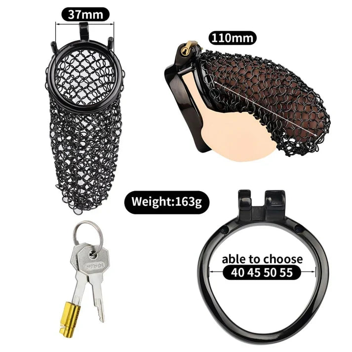 Black Soft Metal Mesh Chastity Cage | Flexible 304 Stainless Steel