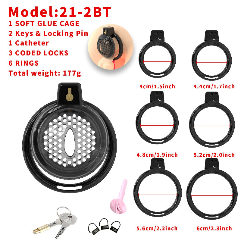 Dotted Vent Soft TPE/Silicone Chastity Cage with 6 Rings