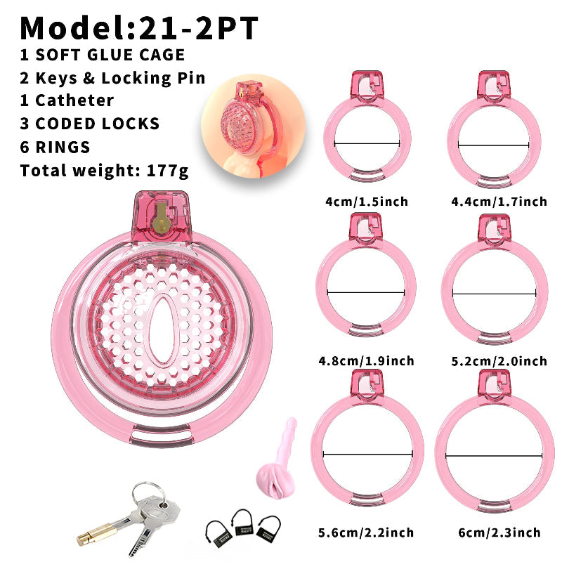 Dotted Vent Soft TPE/Silicone Chastity Cage with 6 Rings