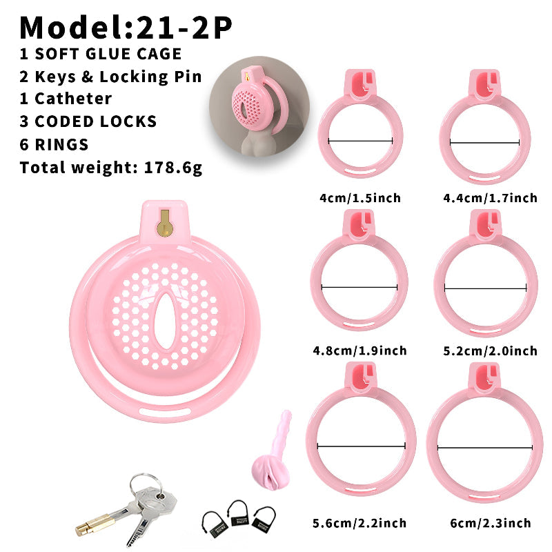 Dotted Vent Soft TPE/Silicone Chastity Cage with 6 Rings