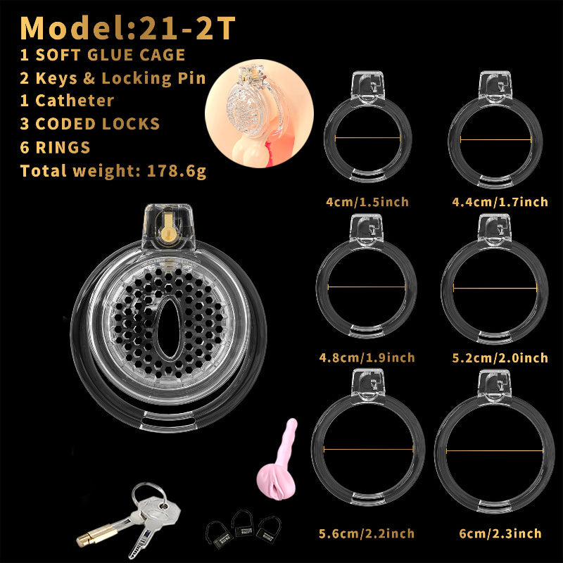 Dotted Vent Soft TPE/Silicone Chastity Cage with 6 Rings