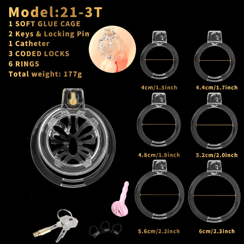 Dotted Vent Soft TPE/Silicone Chastity Cage with 6 Rings
