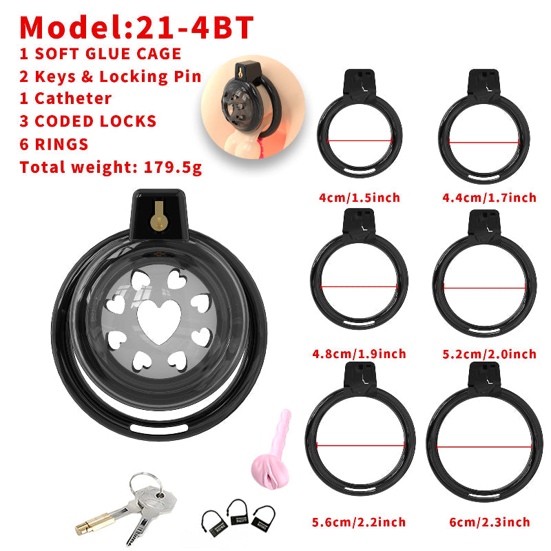 Heart Vent Soft TPE/Silicone Chastity Cage with 6 Rings