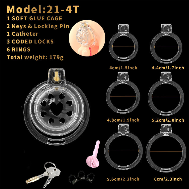 Heart Vent Soft TPE/Silicone Chastity Cage with 6 Rings