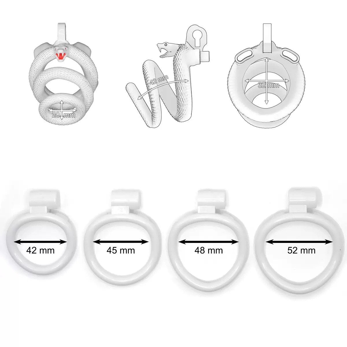 Snake-Style Spiral Resin Chastity Cage | 42–52 mm Rings