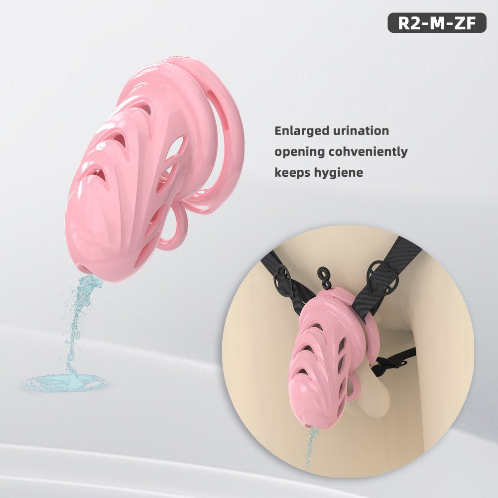 Waterproof Soft-Node ABS Chastity Cage, S/M, 6 Rings & Optional Belt