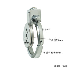 Adjustable Metal Chastity Cage – 40–63mm Base Ring, Flat Lock, Built-in Design