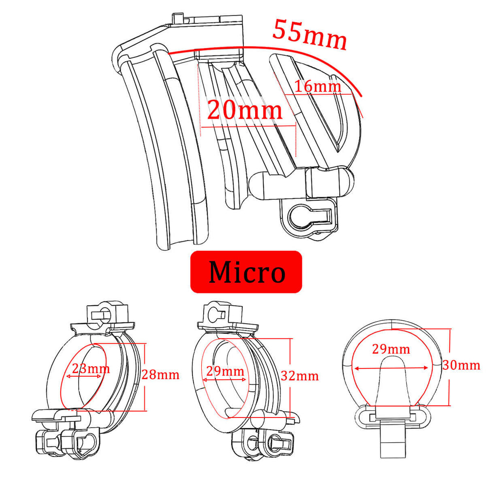 Micro cage measurement diagram labelled 55 mm

