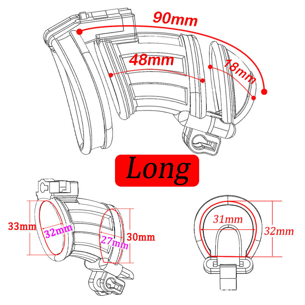 Long cage measurement diagram labelled 90 mm
