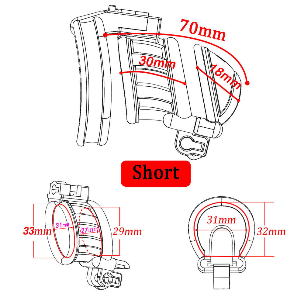 Short cage measurement diagram labelled 70 mm
