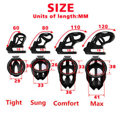 Measurement chart for four 3D-printed chastity cage profiles
