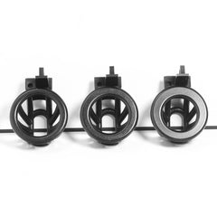 Three compact black cage sizes shown from the front
