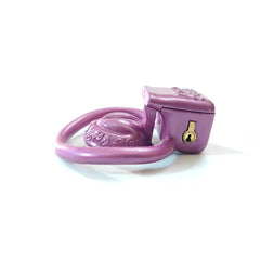 Low side profile of the purple compact chastity cage
