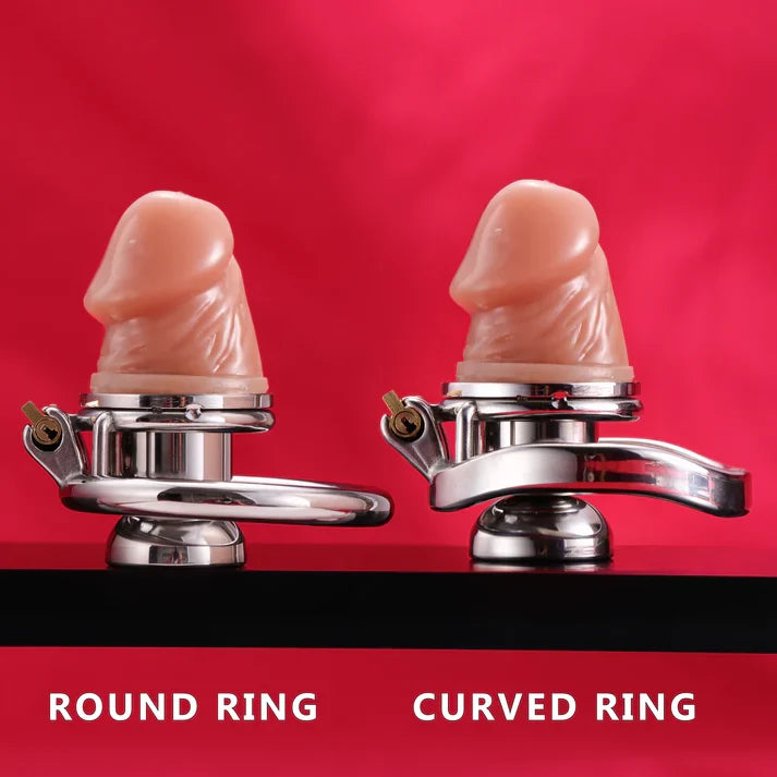 304 Stainless Steel Inverted Chastity Cage with Detachable Silicone Dildo Head